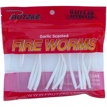 Pautzke Fire Worms, White 15 Count, 2  Inches FWORM/WHT